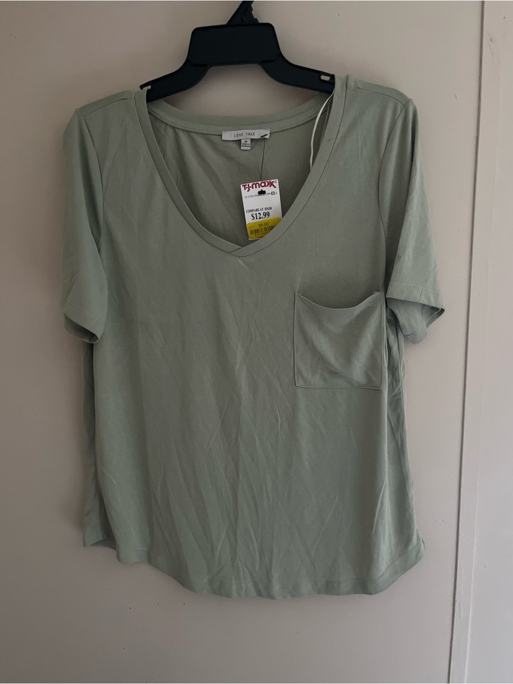 Love Tree Sage Green V-Neck Short Sleeve Pocket Tee